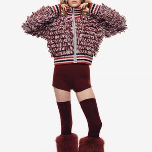 Perfect Moment Red and White Textured Bomber Jacket